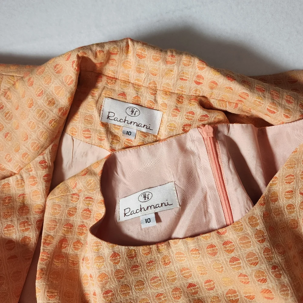 Vintage Cotton Orange Square Print Dress And Jacket Set